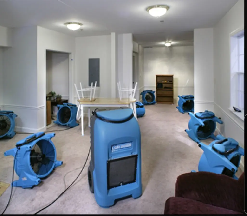 Air movers and dehumidifier setup for Water Extraction & Removal in Countryside